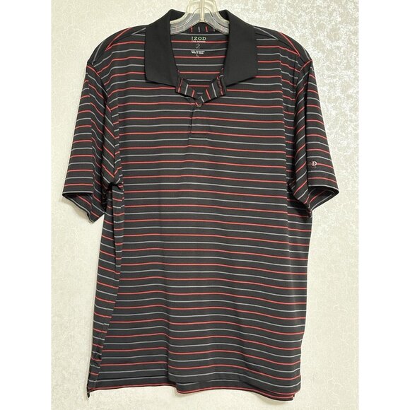 IZOD Pro Series XFG Cool FX Short Sleeve‎ Polo Shirt Black Red & Gray Striped L - Picture 1 of 6